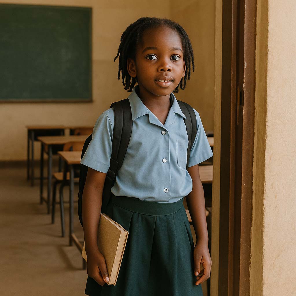 Rwandan girl at school: Created with artificial intelligence